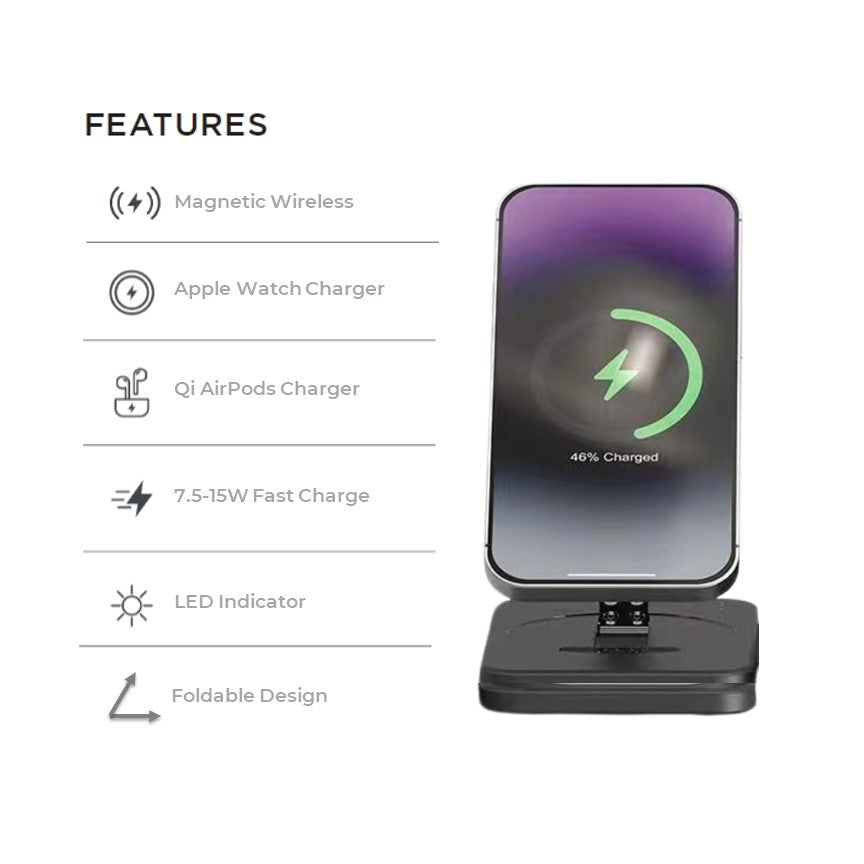 Apple Foldable Compact Deluxe 3 in 1 Qi MagSafe Wireless Multi Charger - CHARGit Store