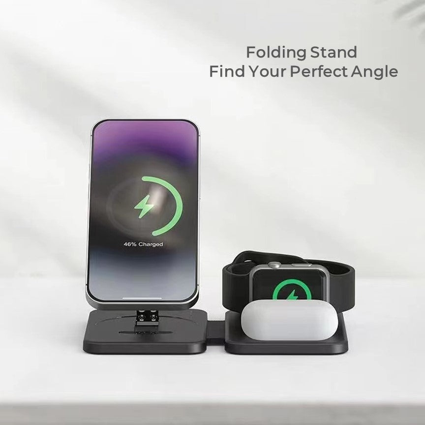 Apple Foldable Compact Deluxe 3 in 1 Qi MagSafe Wireless Multi Charger - CHARGit Store