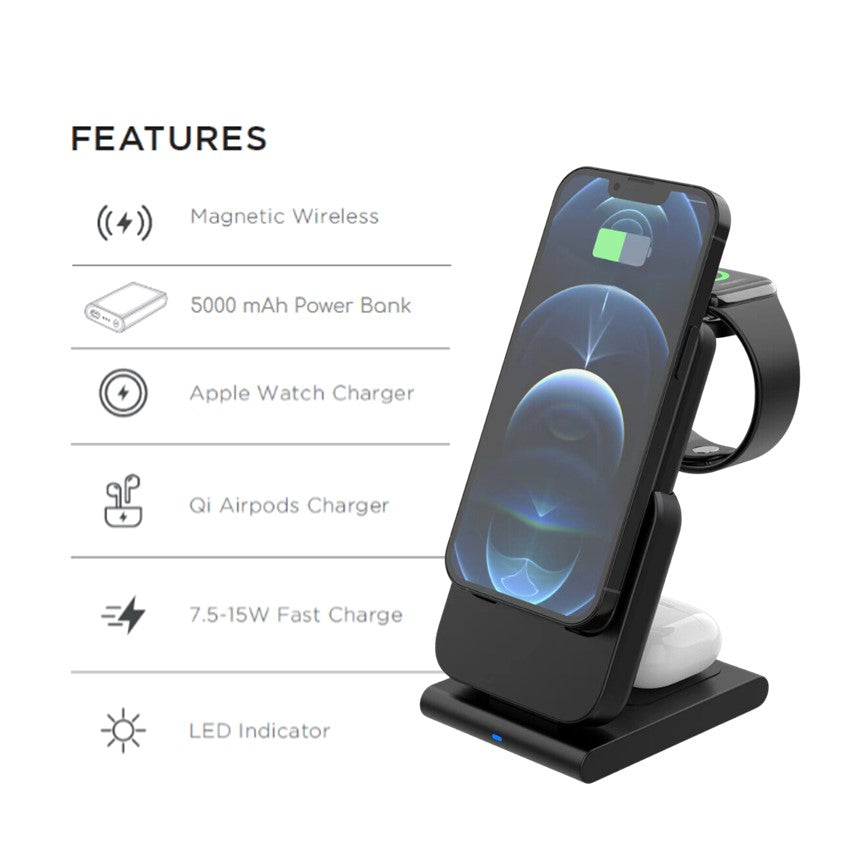 Apple Qi Magsafe Foldable Wireless Multi Charger With Removable Power Bank - CHARGit Store