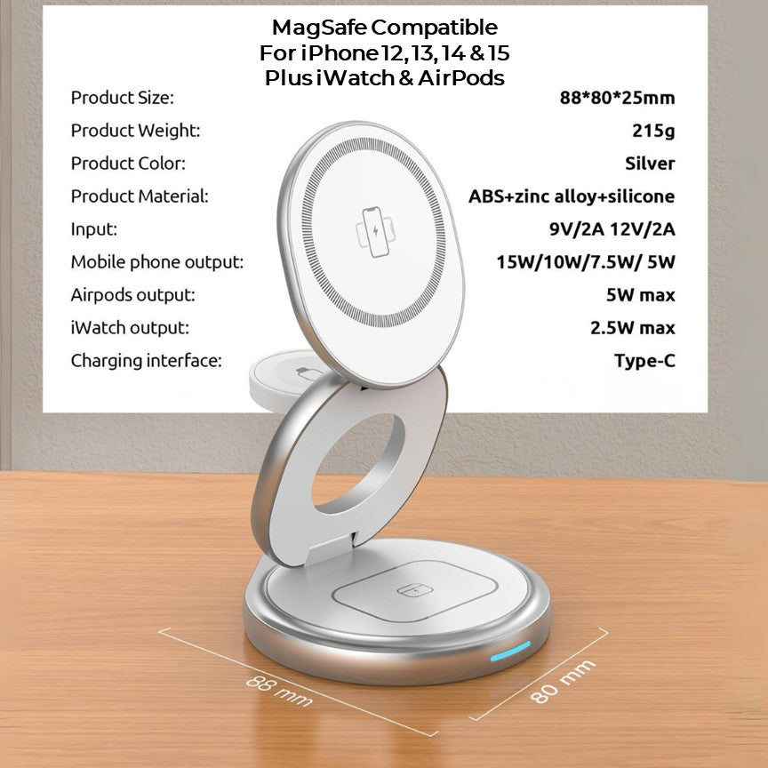 Apple 3in1 Qi Magsafe Wireless Foldable Multi Charger For iPhone, Watch & AirPods - CHARGit Store
