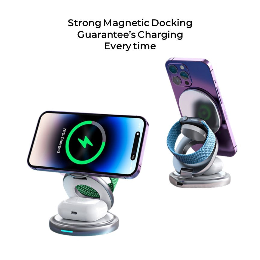 Apple 3in1 Qi Magsafe Wireless Foldable Multi Charger For iPhone, Watch & AirPods - CHARGit Store