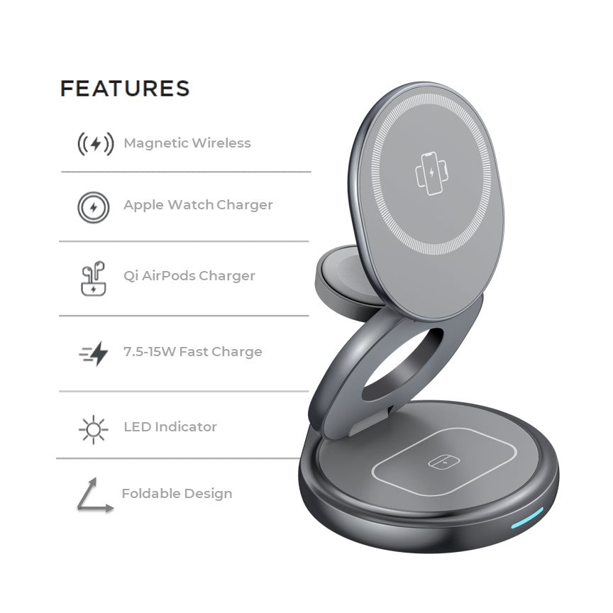 Apple 3in1 Qi MagSafe Wireless Foldable Multi Charger For iPhone, Watch & AirPods - CHARGit Store