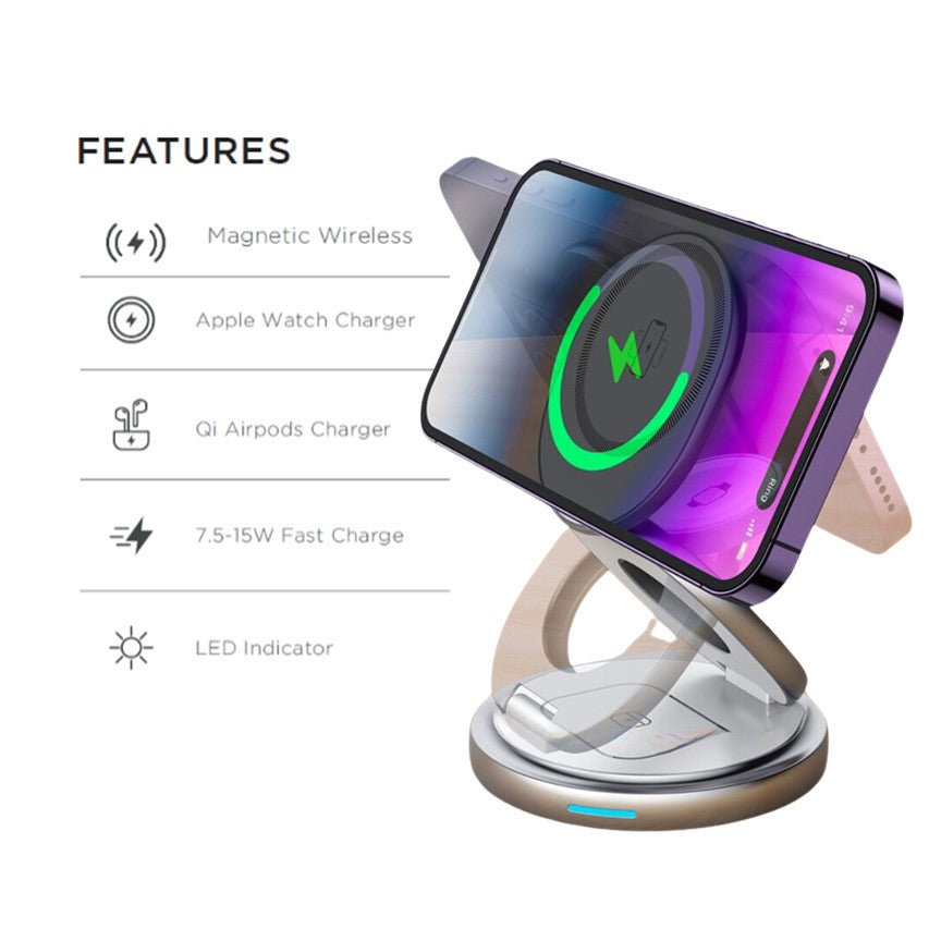 Apple 3in1 Qi MagSafe Wireless Foldable Multi Charger For iPhone
