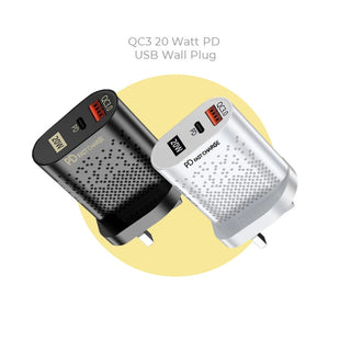 QC3 20 Watts Wall Plug for Fast Multi Charging USB-C PD & USB-A